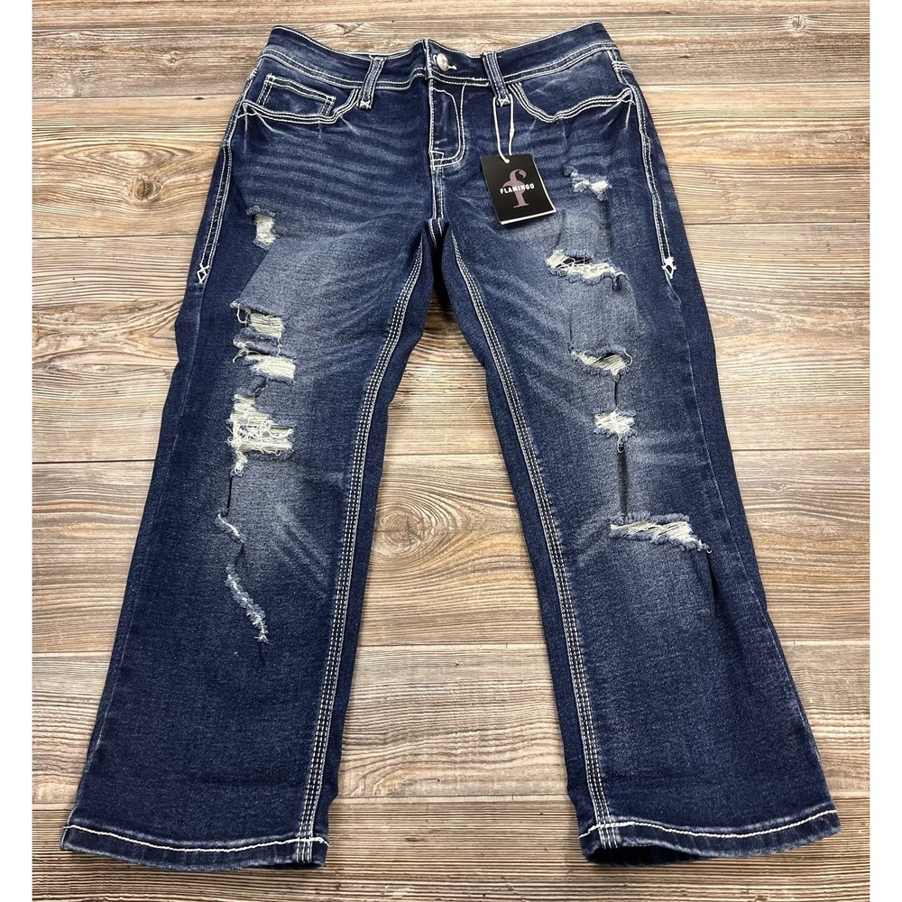 Flamingo Capri Jeans Women's Med (30x21)  Thick Stitch Stretch NWT‎
